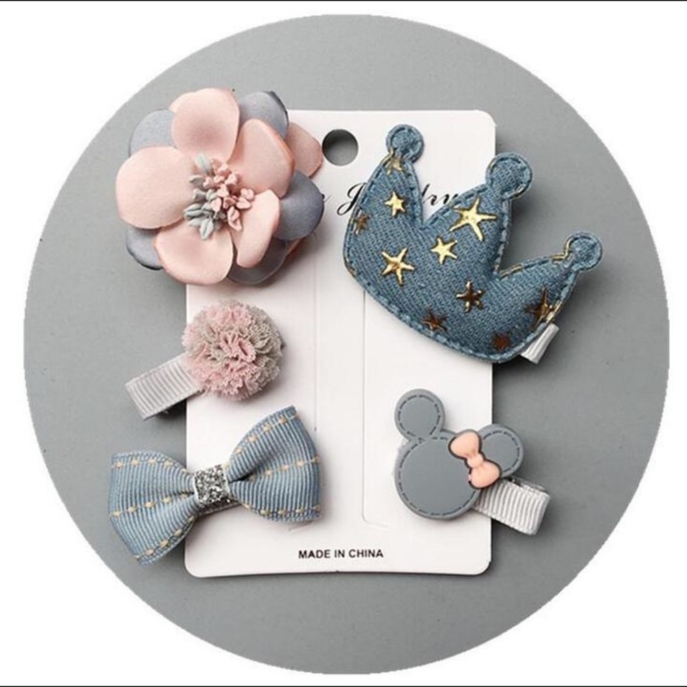 Set of girls barrettes clips Mickey Mouse Denim